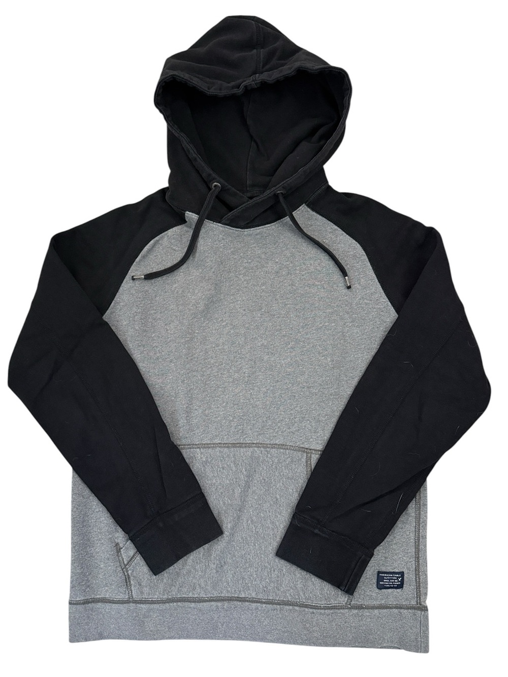 American Eagle Raglan Slub Hoodie Gray Black Faded Grunge Workwear Men’s Medium